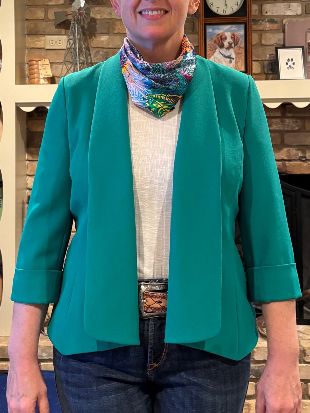 Women’s Green Open-Front Blazer Jacket